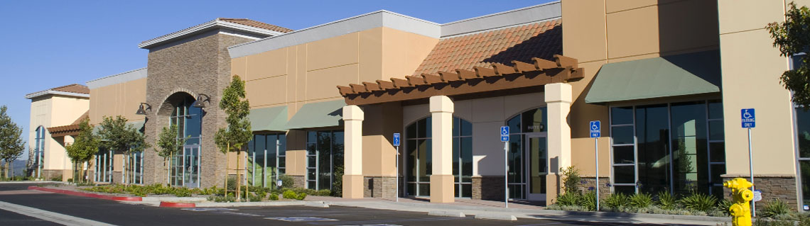 Exterior view of a high-end shopping center